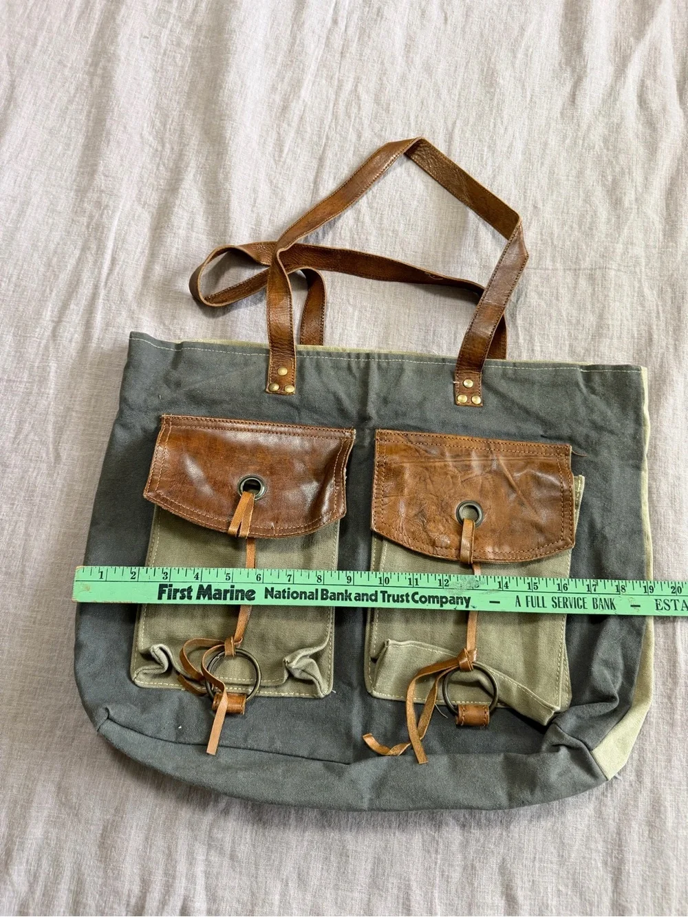 Mona B Dakota Up-Cycled Canvas Shoulder Bag Vintage Military Tarps Truck Covers